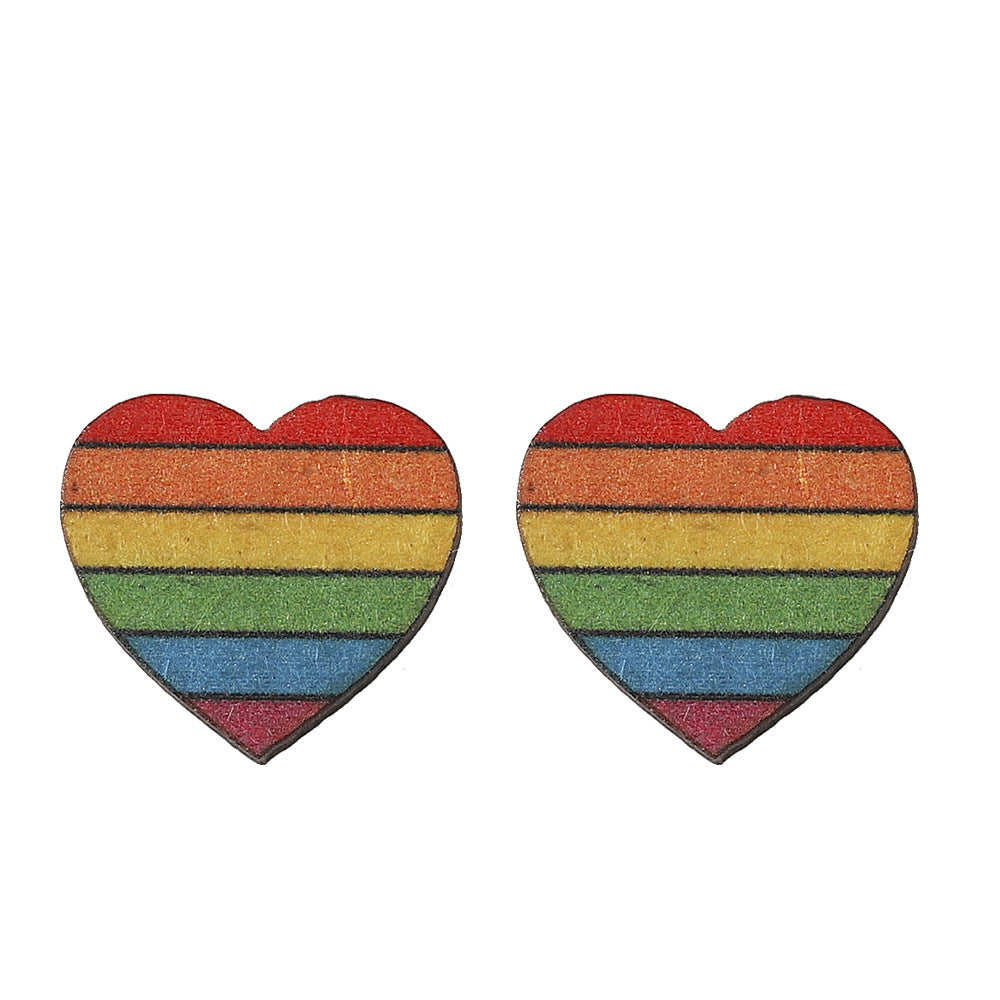 Mes de orgullo al por mayor Rainbow Gay Star Heart Flag Pendientes de madera